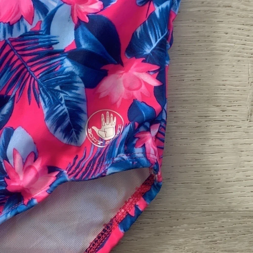 Body Glove Girls Pink Blue Tropical Floral Ruffle One Piece Swimsuit Size 12 NWT